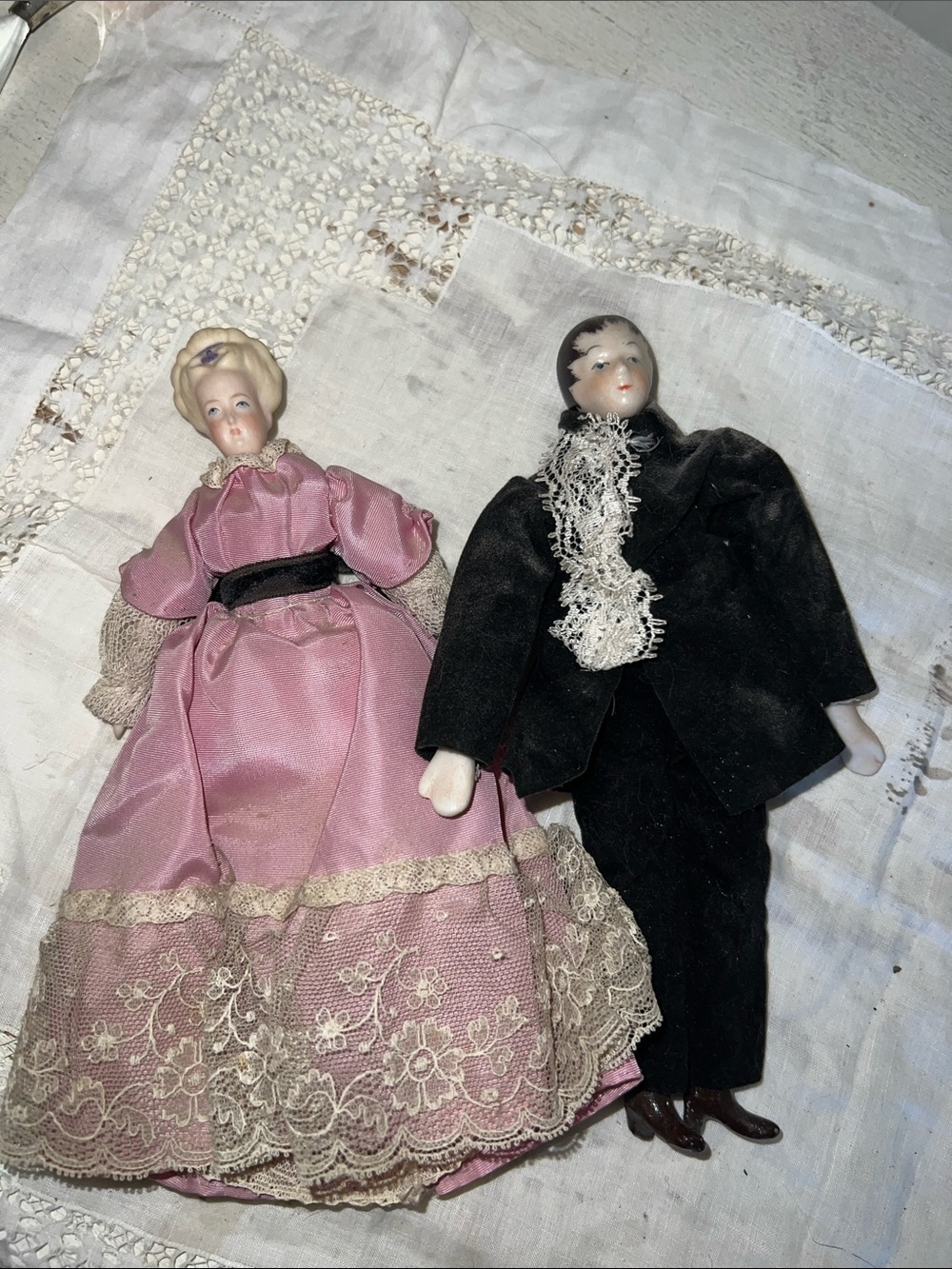 Antique Victorian Porcelain dollhouse dolls lady & man